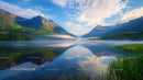 Serene Mountain Lake with Misty Morning Reflections