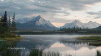 Tranquil Misty Morning Over Mountainous Lake Landscape