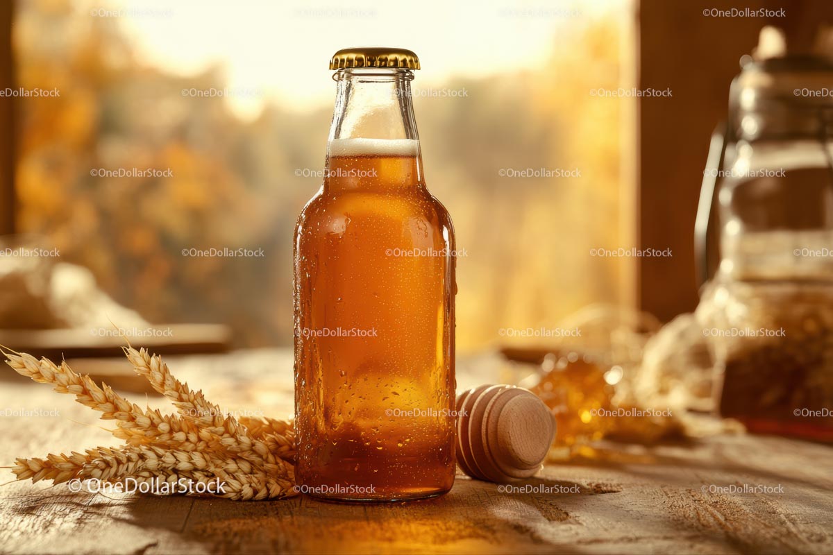 Amber Ale Beer Bottle in Rustic Autumn Setting