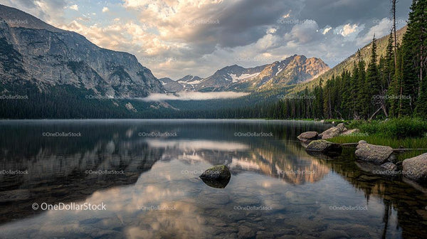 Tranquil Mountain Lake with Stunning Reflections at Dusk