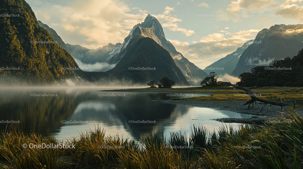 Misty Morning at Milford Sound with Majestic Mountains