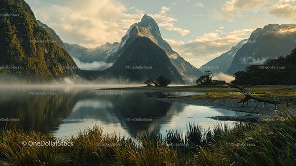 Misty Morning at Milford Sound with Majestic Mountains