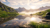 Serene Alpine Landscape with Morning Mist and Tranquil River