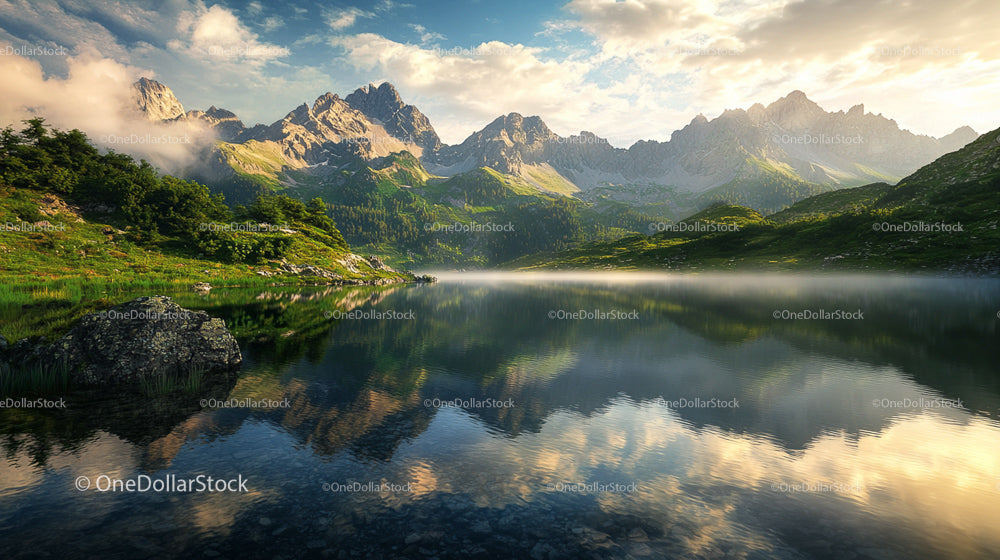 Majestic Alpine Mountains Reflecting in a Serene Lake
