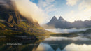Majestic Mountain View with Lake and Morning Mist
