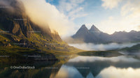 Majestic Mountain View with Lake and Morning Mist