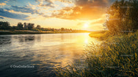Golden Sunset over a Tranquil River Landscape