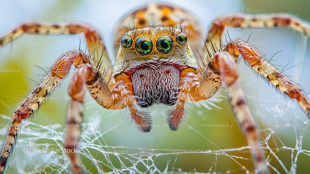 Macro Shot of Vibrant Spider on Web