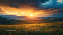 Breathtaking Sunset Over Rolling Hills and Golden Fields