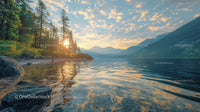 Serene Mountain Lake at Sunset with Reflective Waters