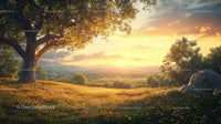 Golden Sunset Over Serene Countryside Landscape