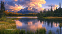 Sunset Over Serene Mountain Lake and Forest