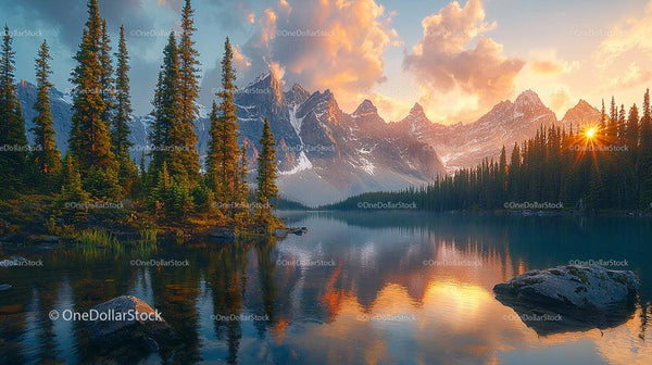 Majestic Mountain Landscape with Sunset Reflections
