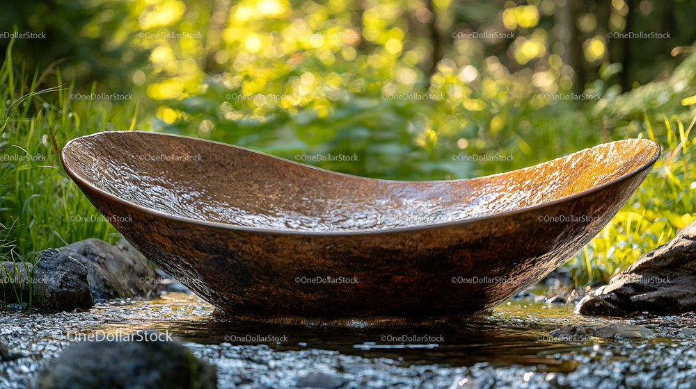 Rustic Copper Bowl in a Serene Natural Setting