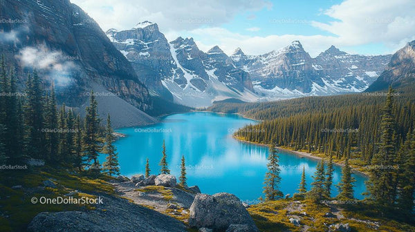 Serene Turquoise Lake in Majestic Mountain Landscape
