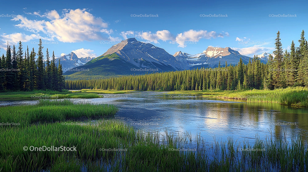 Majestic Mountain View with Serene Lake and Evergreen Forest