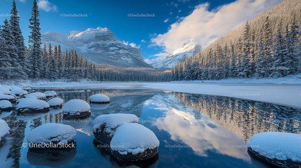 Majestic Snow-Covered Mountains Reflecting in Tranquil Lake