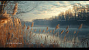 Misty Winter Morning with Reeds by a Frozen Lake