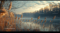 Misty Winter Morning with Reeds by a Frozen Lake