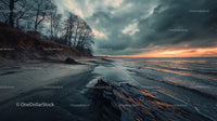 Dramatic Sunset Over a Tranquil Coastal Beach
