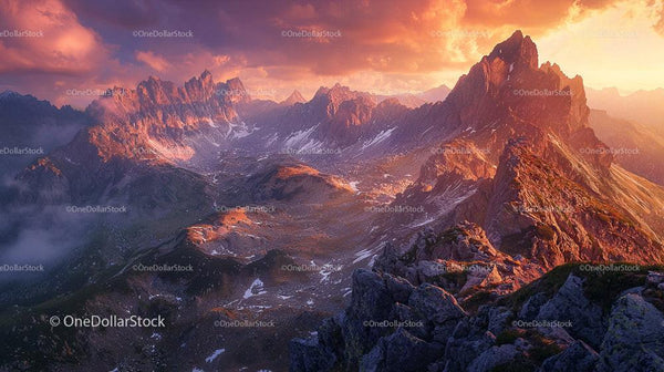 Majestic Mountain Peaks at Sunset in Alpine Landscape