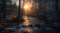 Sunset Glowing Through Tranquil Forest Creek