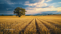 Golden Wheat Field with Lonely Tree at Sunset