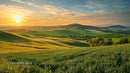 Sunset Over Rolling Green Hills and Fields