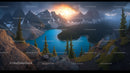 Sunrise Over Majestic Mountain Peaks and Crystal Clear Lake