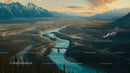 Majestic Mountain Range and Serene River at Sunset