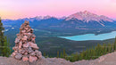 Stunning Sunset over Rocky Mountain Landscape with Alpine Lake