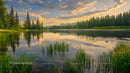 Serene Lake with Pine Trees at Sunset