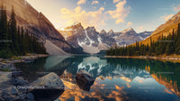 Majestic Mountain Lake with Snow-Capped Peaks at Sunset