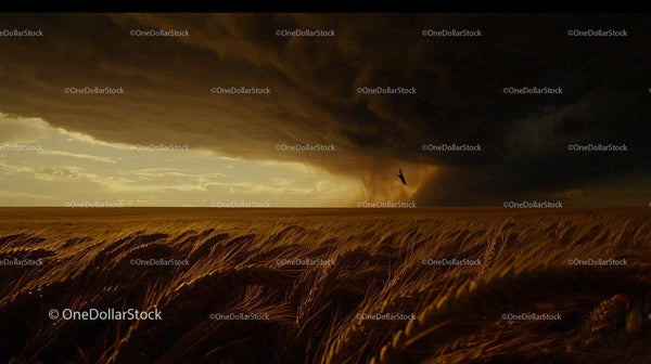 Stormy Sky Over Golden Wheat Field in Evening Light
