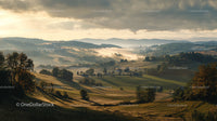 Misty Valley with Rolling Hills and Morning Light