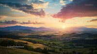 Picturesque Sunset Over Rolling Hills and Countryside