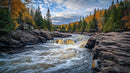 Autumn River Cascade with Vibrant Foliage
