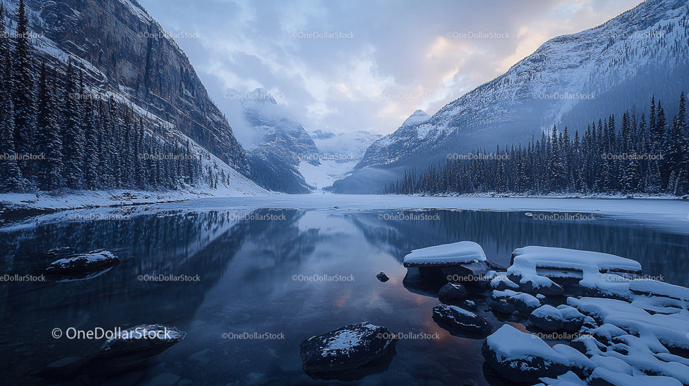 Snow-Covered Mountains Reflecting in Tranquil Lake