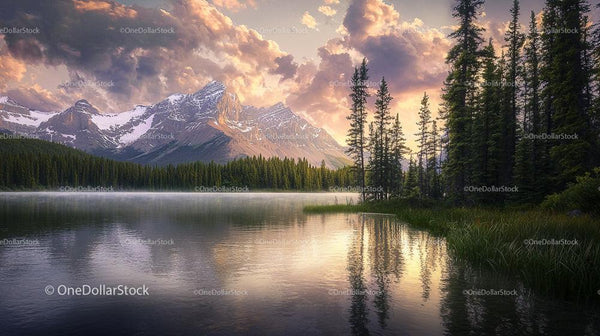 Scenic Mountain Lake at Twilight with Forest Reflection