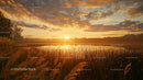 Golden Sunset Over a Tranquil Lake with Reeds
