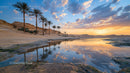 Tranquil Desert Oasis at Sunset with Palm Reflections