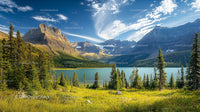 Majestic Mountain Landscape with Pine Trees and Turquoise Lake