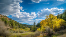 Vibrant Autumn Landscape with Golden Foliage and Blue Sky
