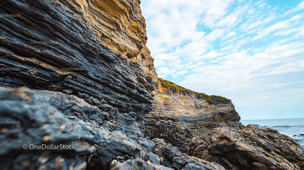 Dramatic Rocky Cliffs Overlooking a Serene Ocean View