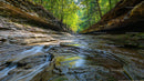 Lush Forested Canyon with Serene Stream Flowing Through