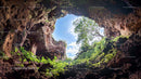 Captivating Cave with Lush Green Vegetation and Sky View