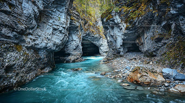 Turquoise River Flowing Through Rocky Canyon
