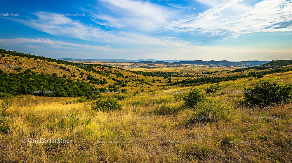 Expansive Rolling Hills Under a Bright Blue Sky