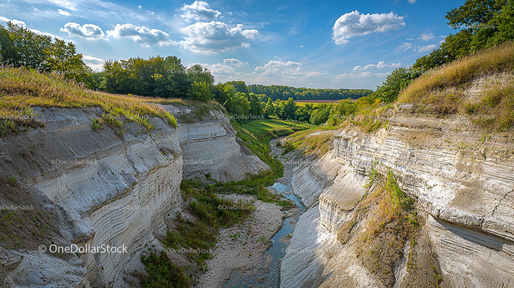 Stunning Summer Canyon with Lush Greenery and White Cliffs
