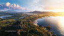 Majestic Mountain Landscape at Sunset Overlooking Tranquil Bay
